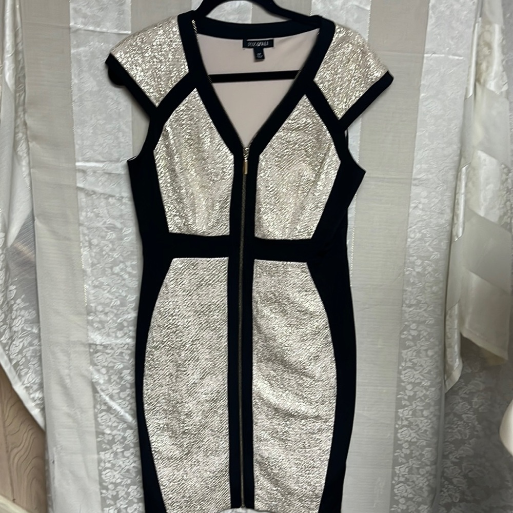 Black and Gold Stretch Full Zip Dress Size 12P
